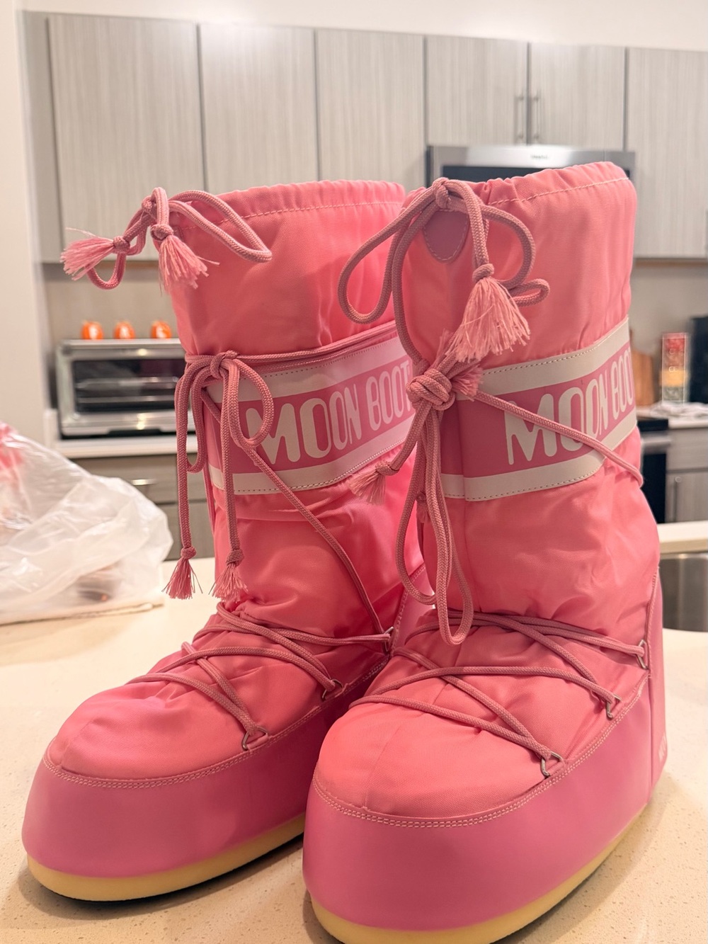 Moon Boot Pink Tassel Lace-Up Snow Boots